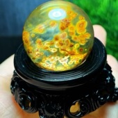 魅晶天然水晶晶体通透铜钱金云母球球摆件