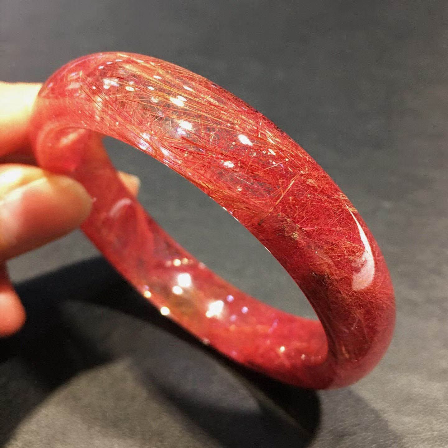 魅晶天然水晶晶体通透红发晶手镯