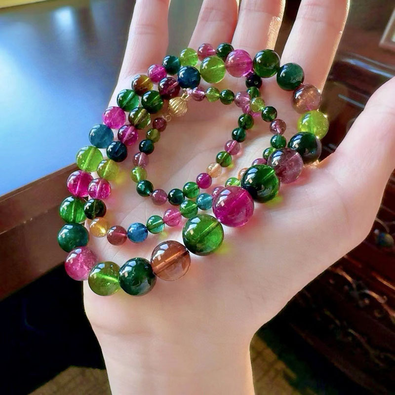 魅晶天然水晶浓彩色碧玺塔链