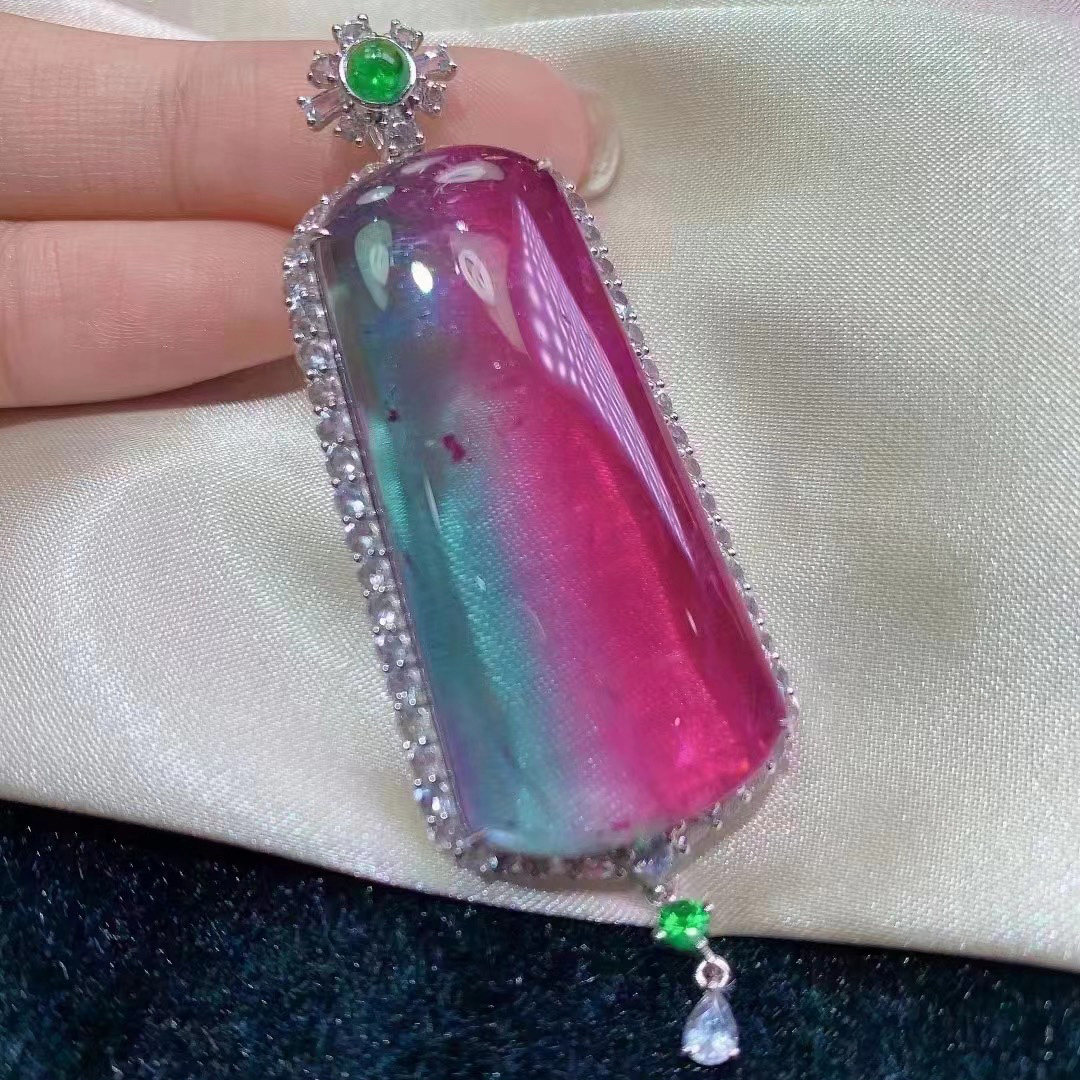 魅晶天然原矿晶体通透帕拉伊巴红蓝西瓜碧玺无事牌18k金款手链