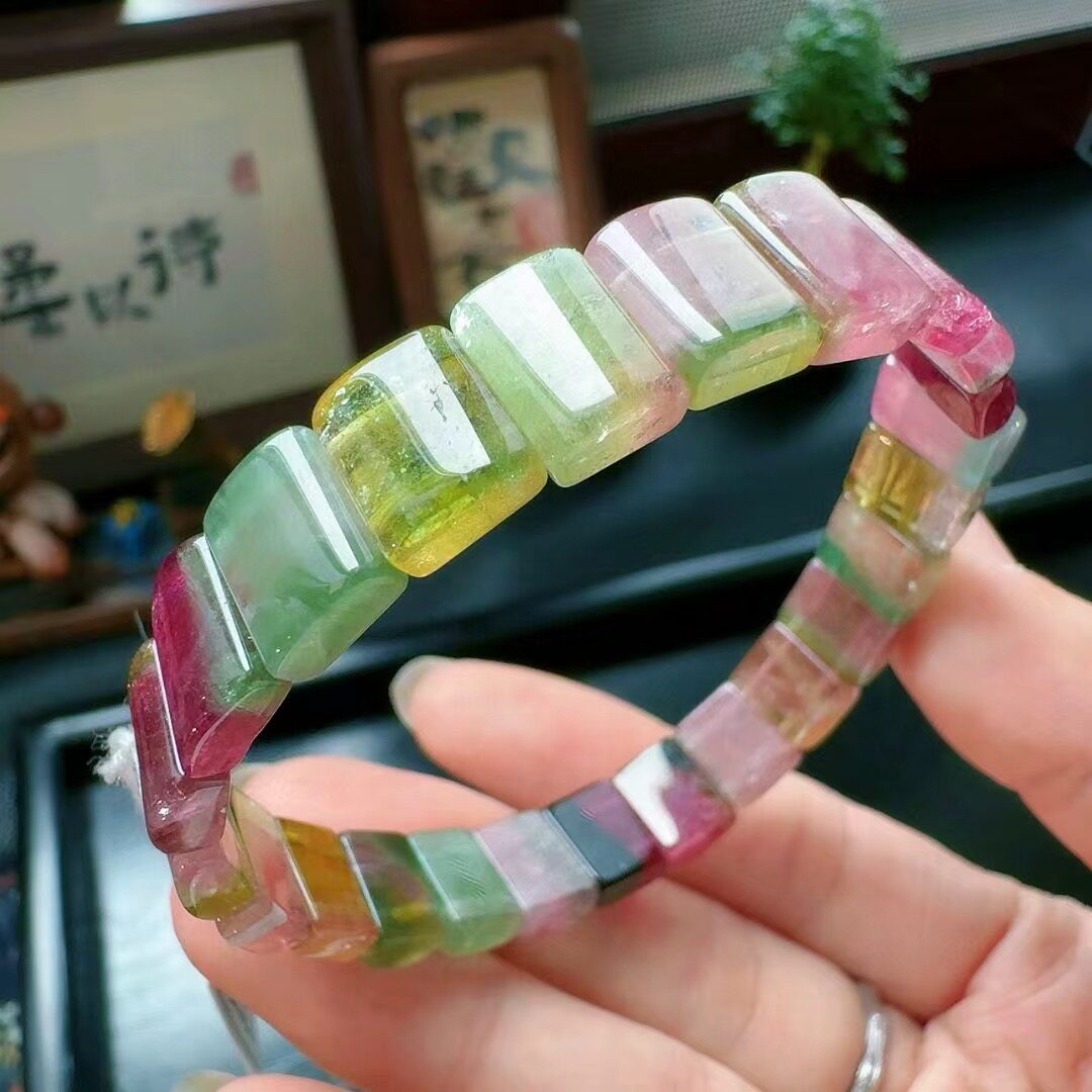 魅晶天然水晶晶体通透彩色西瓜碧玺手牌手链