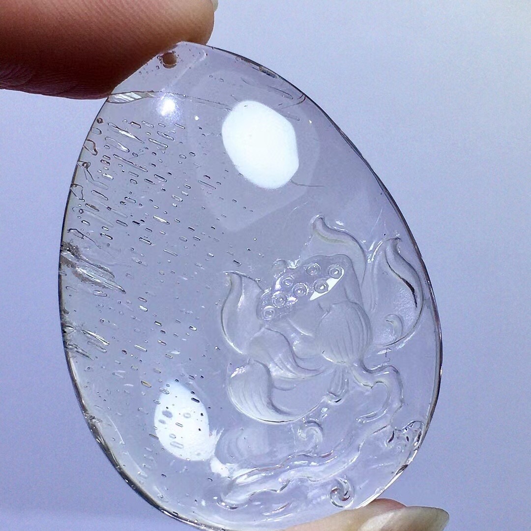 魅晶天然水晶晶體通透水膽路晶中晶蓮花一品清廉吊墜