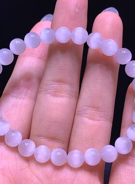 魅晶天然水晶晶体通透猫眼白兔毛白发银发手链