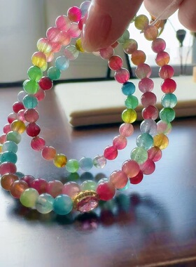 魅晶天然水晶晶体通透绚丽多彩的西瓜碧玺多圈手链