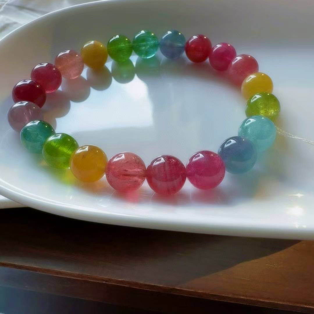魅晶天然水晶晶体通透绚丽多彩碧玺彩虹手链
