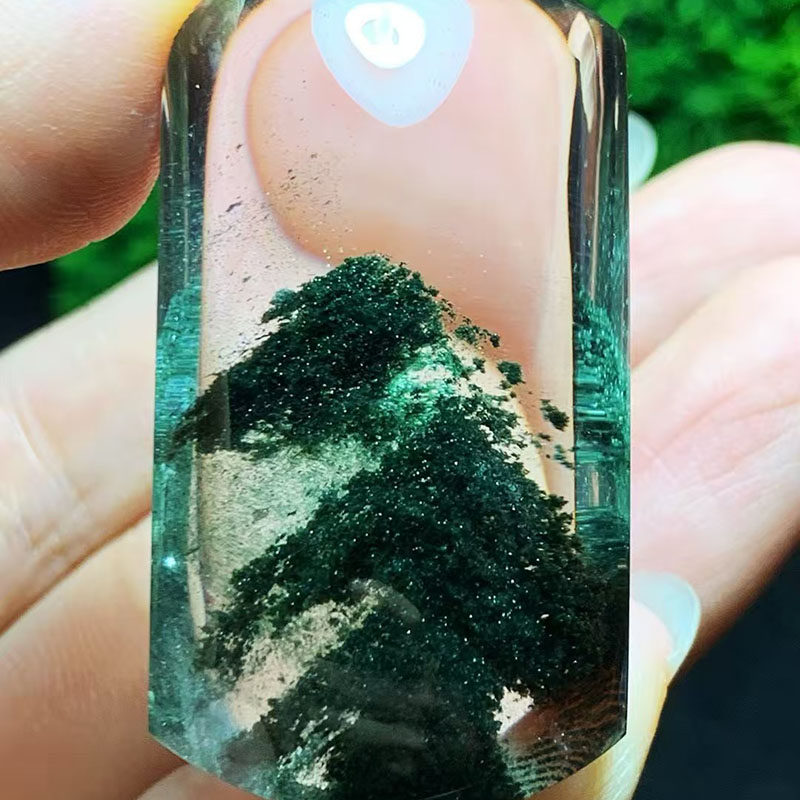 魅晶天然水晶晶体通透绿幽灵千层金字塔无事牌吊坠