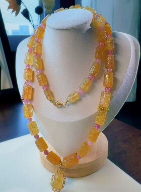 魅晶天然水晶晶体通透色泽温润浓郁黄色回纹多圈手链