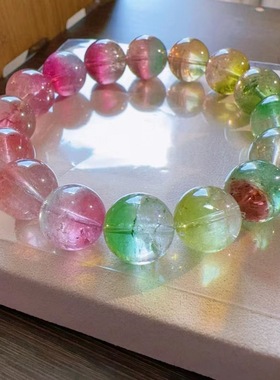 魅晶天然水晶晶体通透粉绿色系西瓜碧玺手链