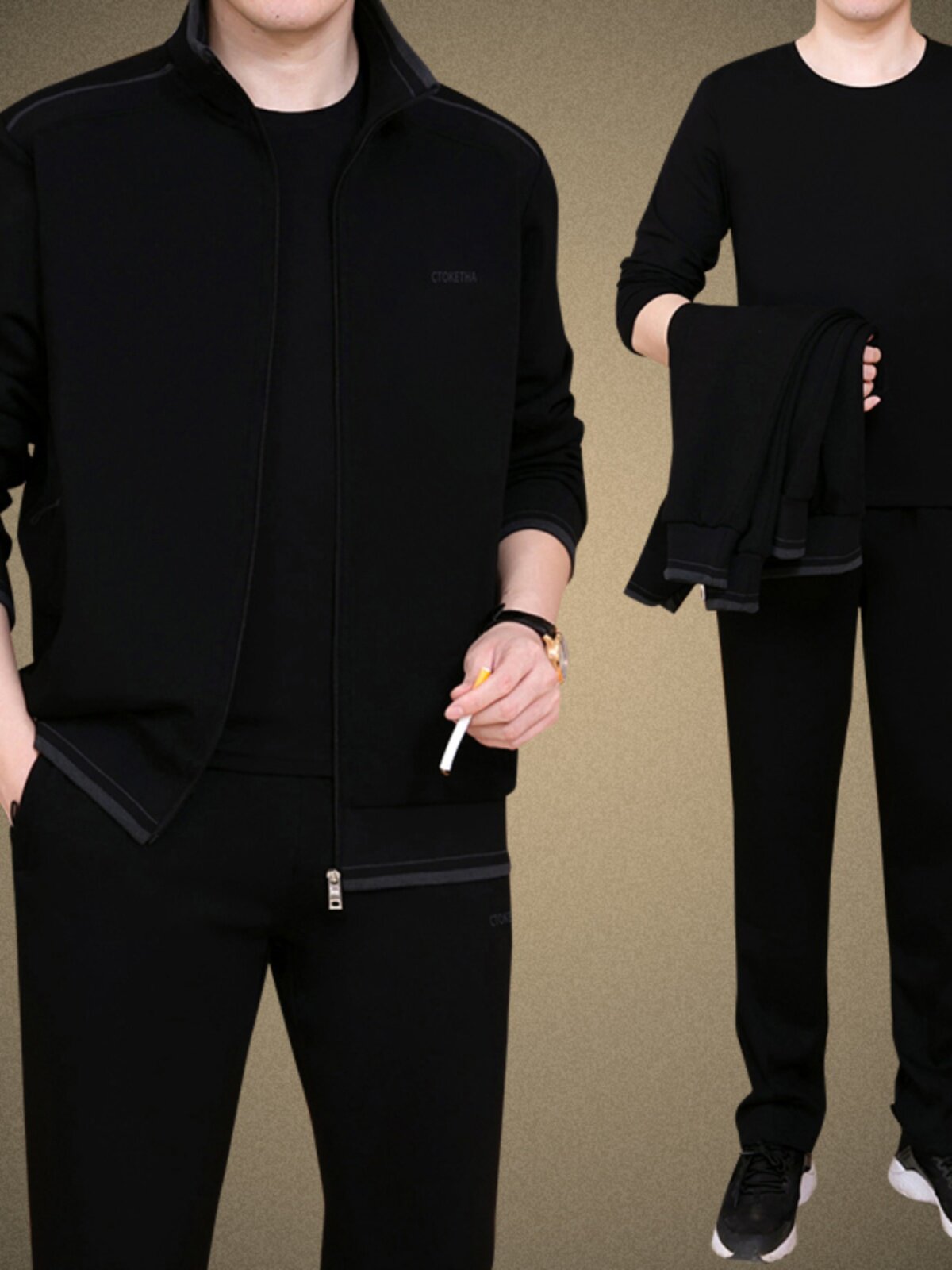 봄과 가을 아빠 스포츠 정장 남성 캐주얼 운동복 중년 및 노인 스웨터 자켓 바지 통기성 달리기 운동복