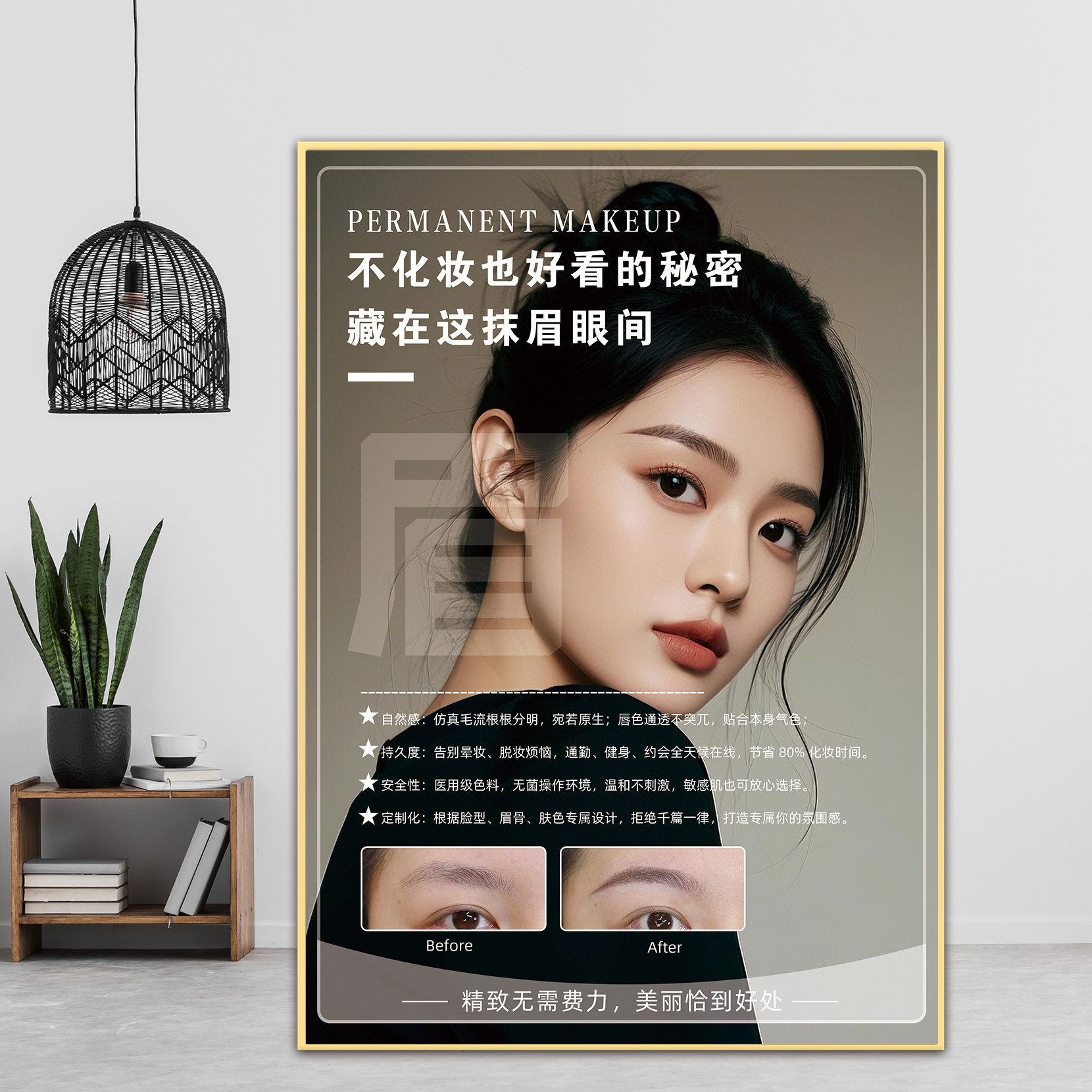 新款纹绣海报图韩式眉眼唇广告宣传画美容院微整形墙贴纸纹眉挂画