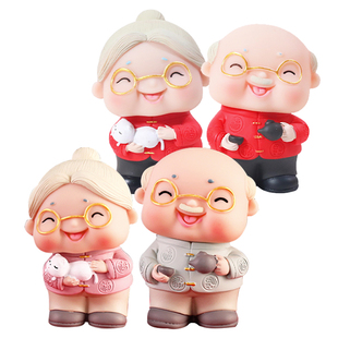 祝寿老头老太太蛋糕装饰摆件寿星温馨老年人生日蛋糕配件爷爷奶奶