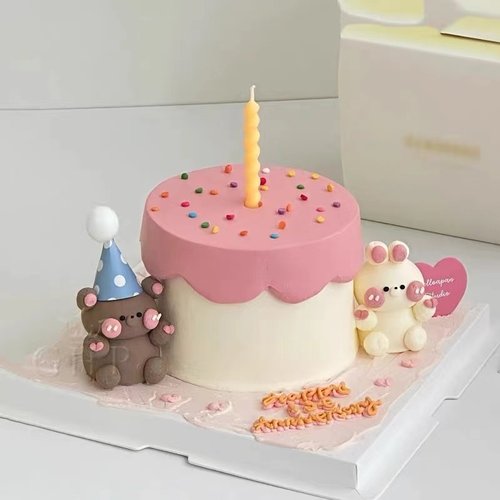 ins复古可爱立体小熊兔子蛋糕装饰摆件情侣周年纪念日生日插件