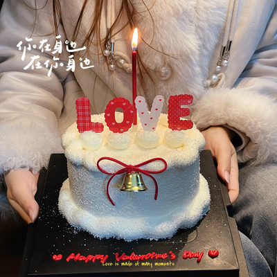 214情人节蛋糕装饰爱心love亚克力插牌情侣告白金色铃铛装扮插件