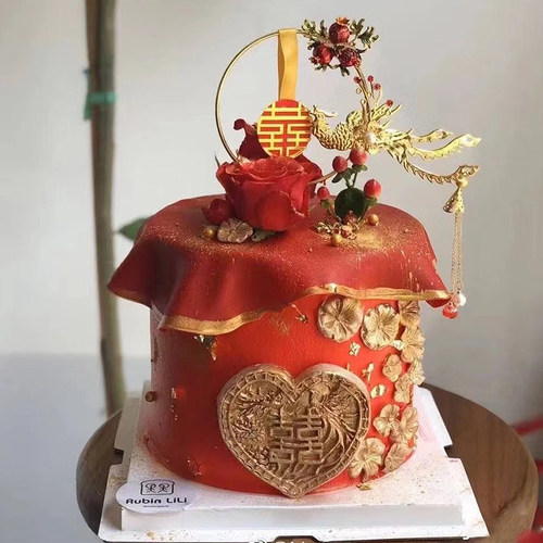 中式婚礼翻糖蛋糕装饰摆件凤凰