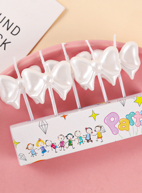 韩系ins珠光白色蝴蝶结蜡烛蛋糕装饰摆件小仙女生日派对插件装扮