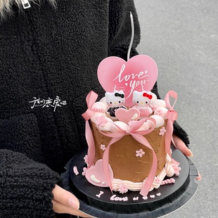 网红214情人节kt猫蜡烛蛋糕装饰摆件情侣纪念日爱心love卡片插件