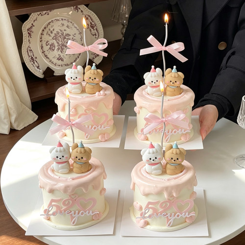 520情人节卡通情侣修狗蛋糕装饰摆件情侣告白爱心love亚克力插件