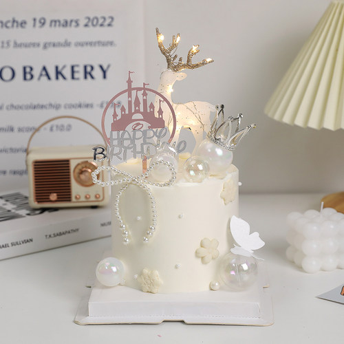 网红闪粉麋鹿小鹿蛋糕装饰摆件