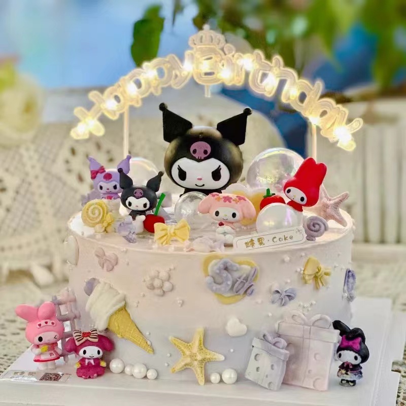 可爱卡通库洛米蛋糕装饰摆件生日快乐字母发光灯儿童生日装扮插件