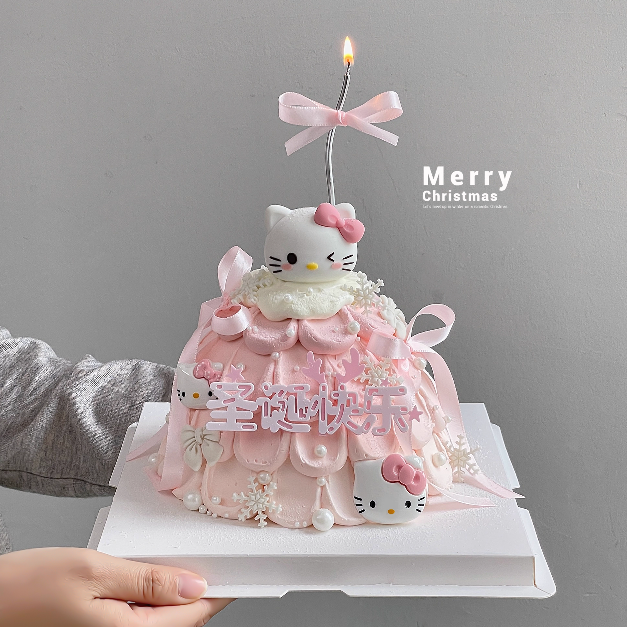 2025圣诞节许愿树蛋糕装饰蝴蝶结KT猫摆件圣诞快乐亚克力插牌插件