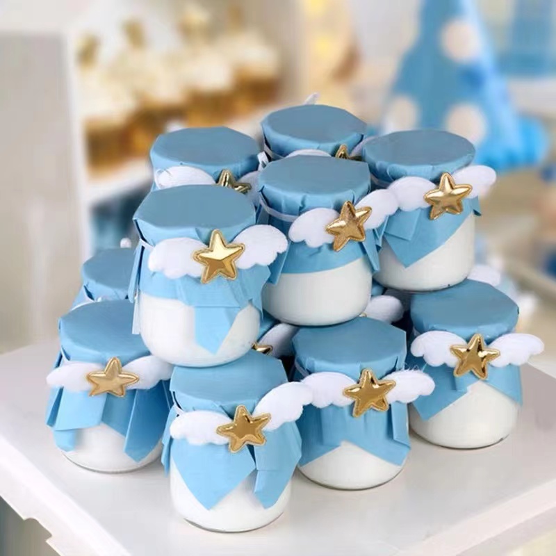 布丁杯封口纸绳子甜品台装饰插件玻璃瓶包装纸小翅膀绑带插牌烘焙