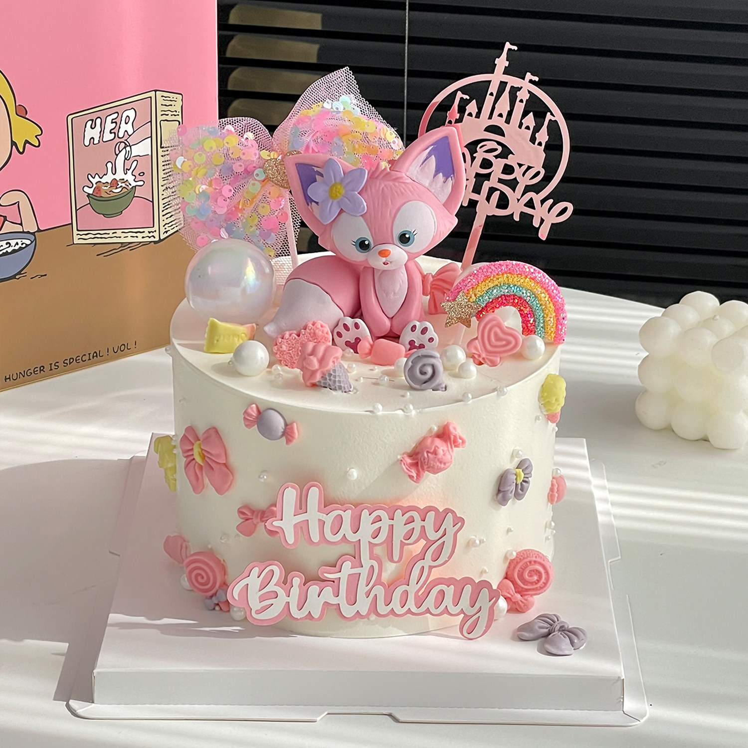 粉色玲娜贝儿蛋糕装饰摆件小狐狸川沙妲己女孩生日网纱蝴蝶结插件,节庆用品/礼品,节日装扮用品,淘宝优惠券,粉丝福利购,淘宝优惠卷