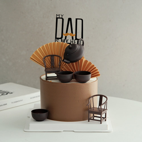 父亲节中国风蛋糕装饰茶壶摆件