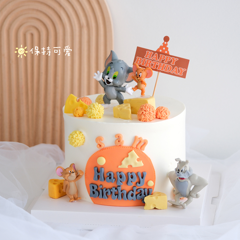 卡通猫和老鼠蛋糕装饰摆件网红汤姆杰瑞儿童宝宝生日甜品奶酪模具-封面