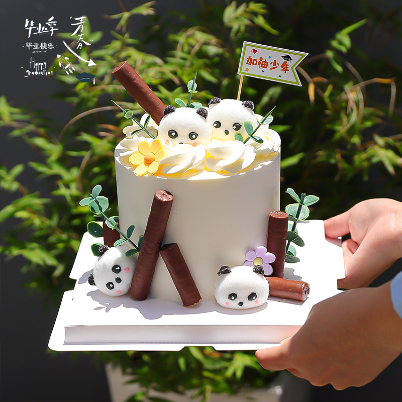 2025毕业季蛋糕装饰可爱卡通熊猫棉花糖摆件加油少年甜品台插件
