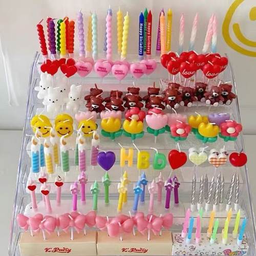 ins风卡通生日蛋糕装饰蜡烛花朵派对帽小熊笑脸爱心儿童生日蜡烛