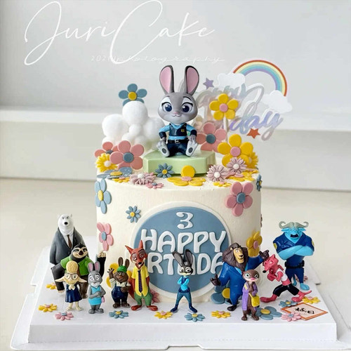 疯狂动物城蛋糕装饰摆件尼克朱迪警官狐兔儿童生日烘焙装扮插件