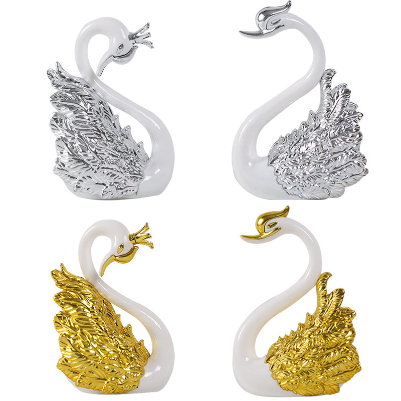 金色银色天鹅情人节爱情鸟蛋糕