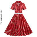 赫本气质复古派对显瘦年代感翻领复古大摆短袖 波点连衣裙表演度假