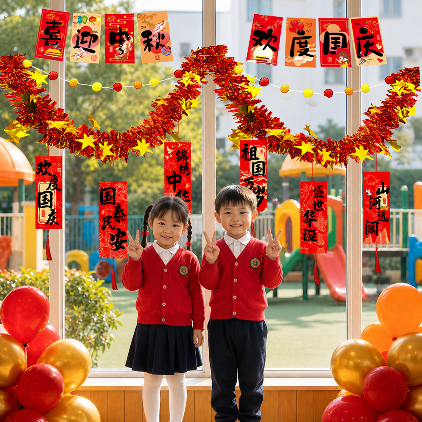中秋国庆拉花彩带幼儿园教室布置吊饰商铺节日氛围装饰挂件小灯笼