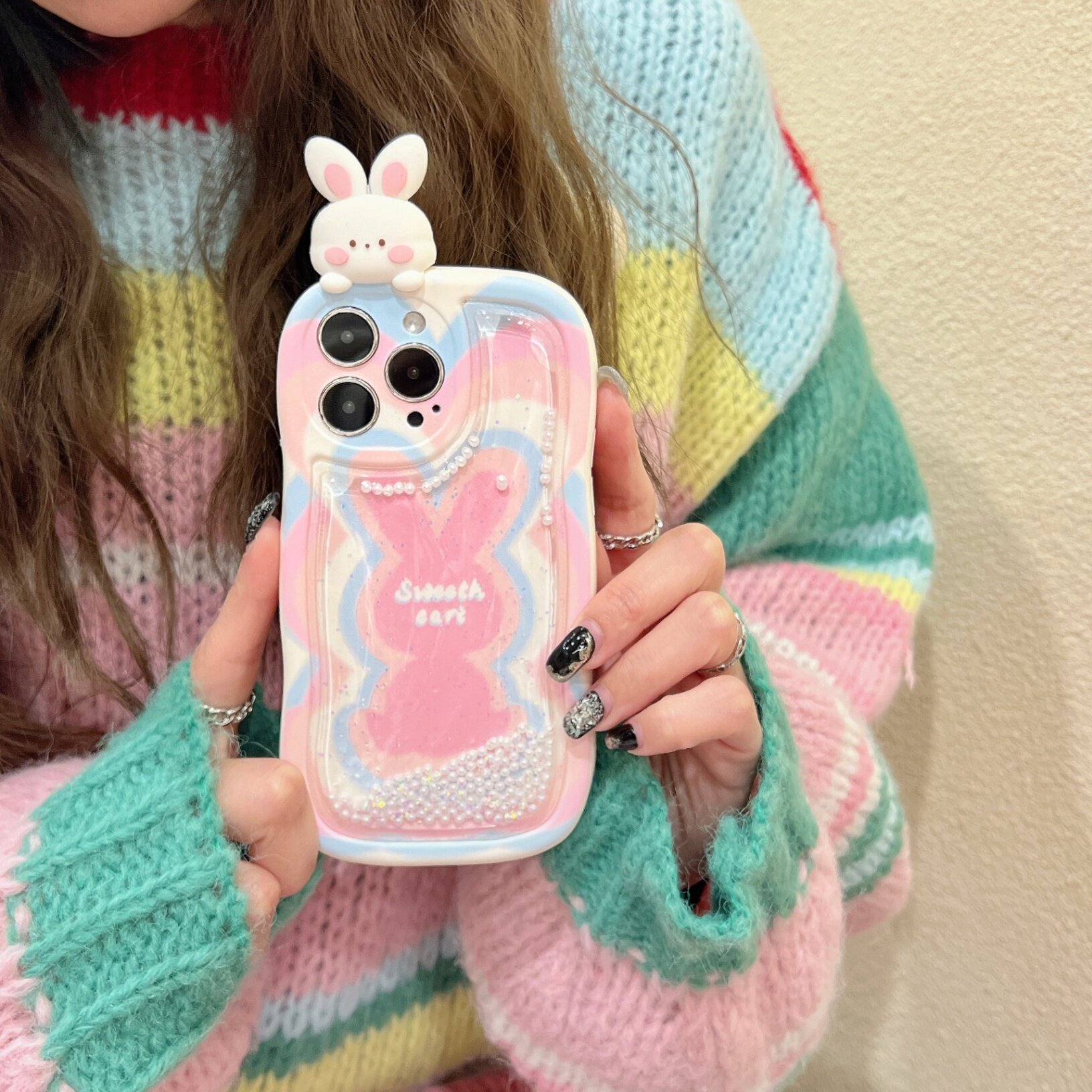 适用iphone14promax手机壳苹果13流沙粉色ins趴趴兔子12可爱唯美13pro max手机套15女款11网红