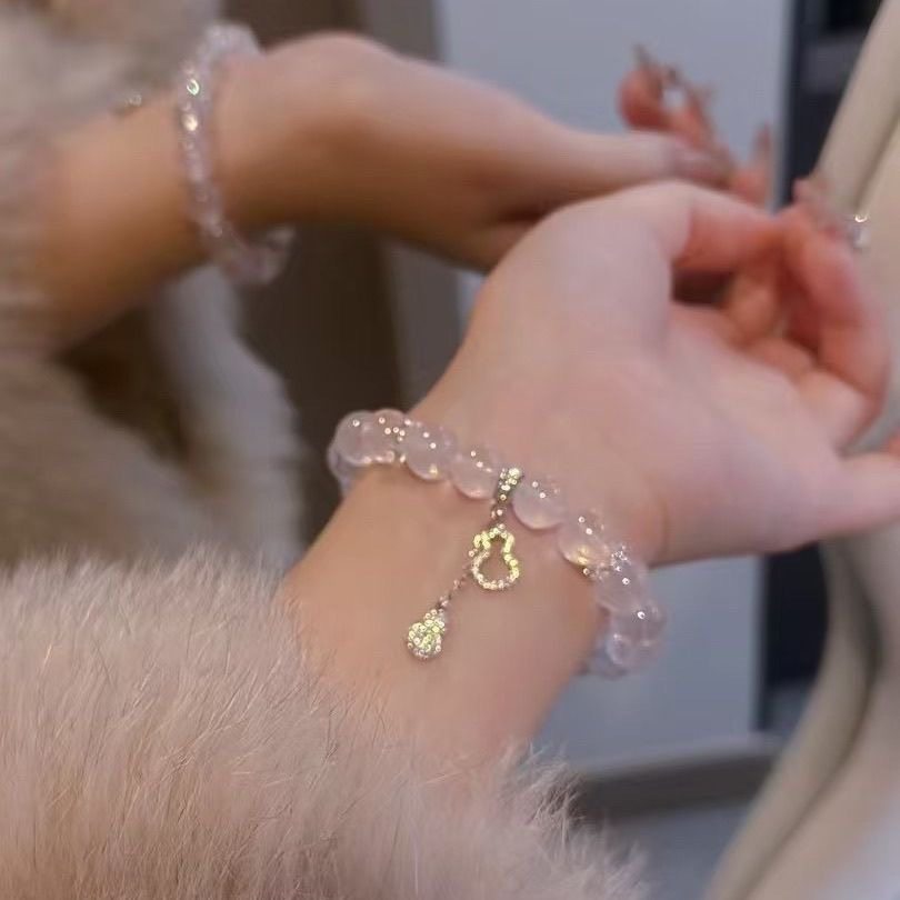 天然粉水晶莫粉手链葫芦款甜美粉晶手串女小众高级轻奢