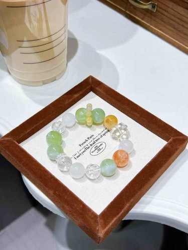 天然水晶青提奶盖白阿赛手串胶花岫玉多宝手链手饰