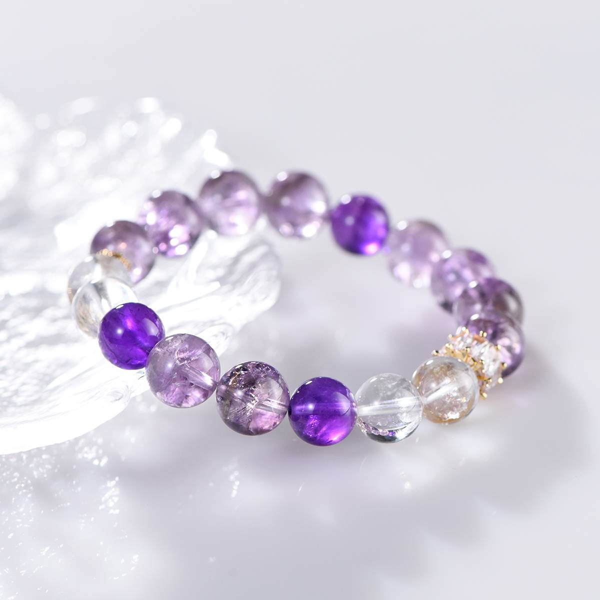 天然紫水晶白阿赛紫阿赛手链轻奢小众精致转运珠手串女款高级感