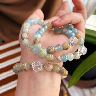 天然方解石8mm海洋星球系手链天然白水晶方糖
