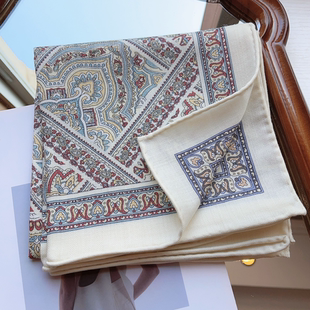 「波斯秘境」真丝羊毛85cm大方巾围巾女秋冬季 双面异色 新款