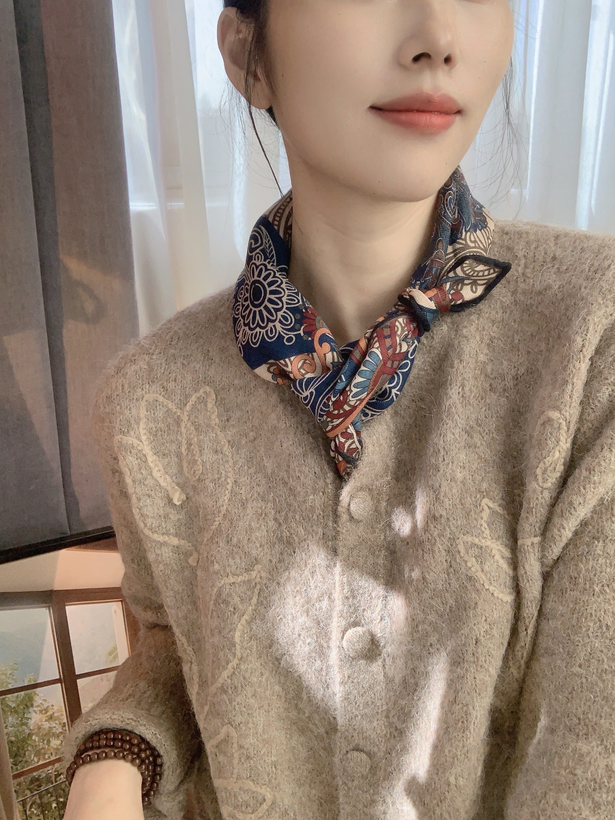 【唐卡繁花】真丝羊毛丝巾女款2025新款秋冬轻奢高级感围巾65cm