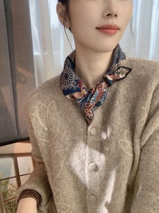 【唐卡繁花】真丝羊毛丝巾女款2025新款秋冬轻奢高级感围巾65cm