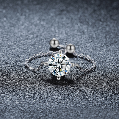 钻石之乡商丘钻石S925纯银人鱼戒指女设计感小众轻奢可调节链戒