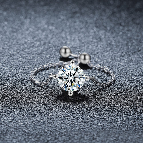 钻石之乡商丘钻石S925纯银人鱼戒指女设计感小众轻奢可调节链戒