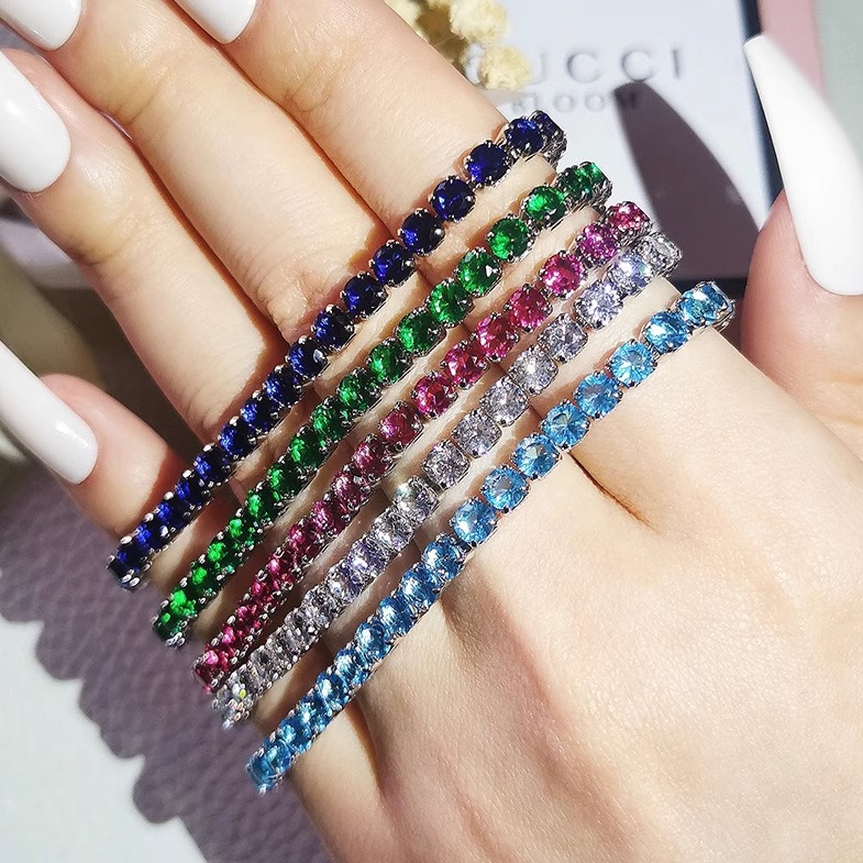 河南钻石商丘钻石河南商丘人工钻石嘻哈网球手链手饰多色手链满钻