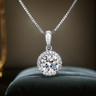 河南钻石柘城钻石河南商丘人造钻石s925纯银圆形满钻项链级感百搭