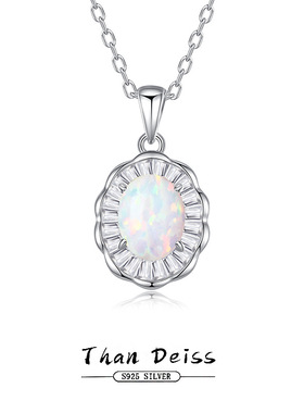 S925纯银白蓝欧泊花项链