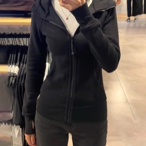 lulu平替卫衣女秋冬修身连帽