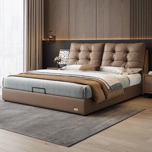 意式真皮床泡芙床2米x2米2主卧室高端大气双人床现代简约轻奢大床