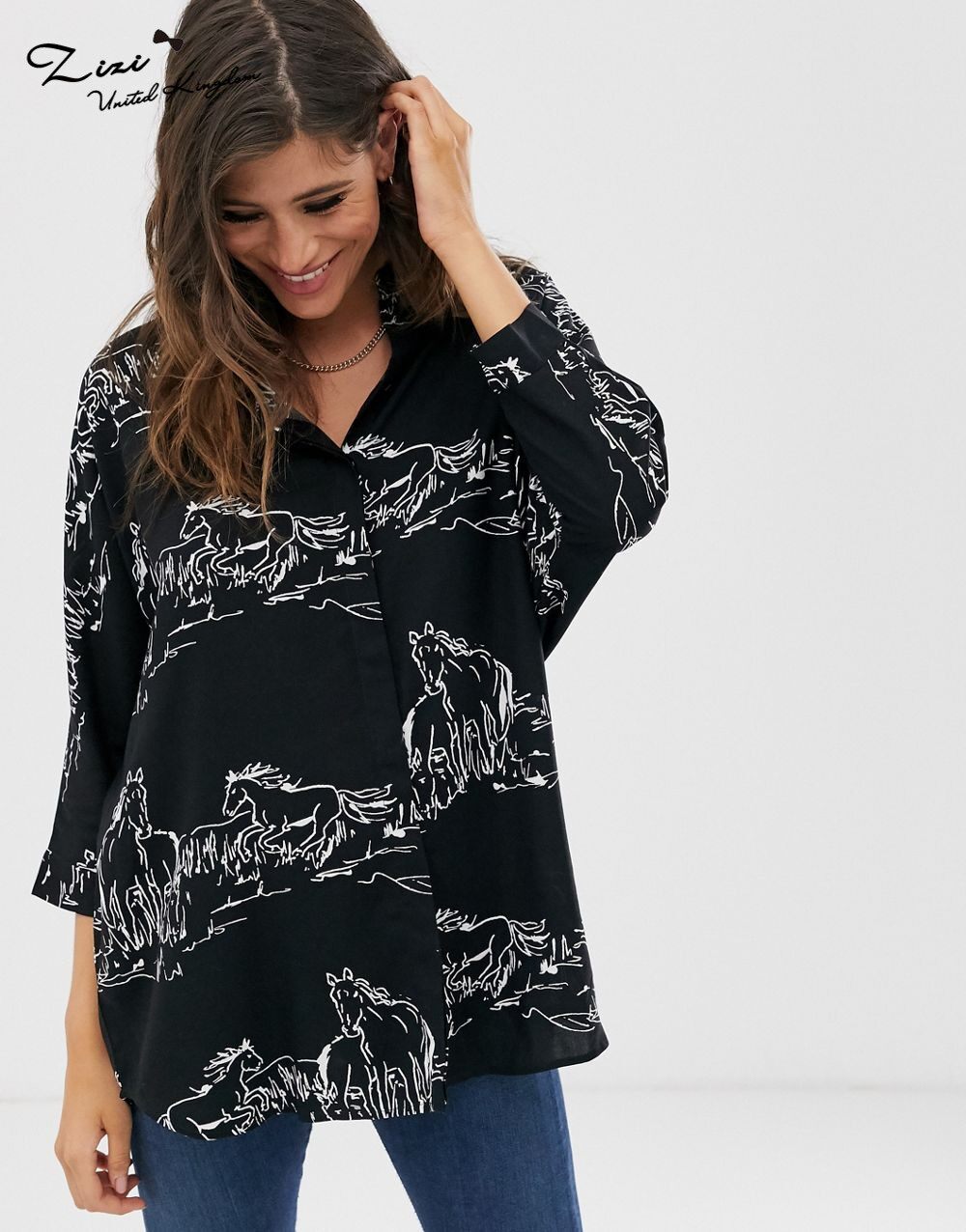 女士时尚潮流抽象马纹长袖超大号衬衫英国正品代购新品19秋新品|ruв категории Женская одежда, рубашка - от Buy2taobao.com для оказания профессиональной услуги покупки агента Taobao